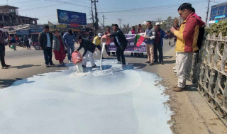 ६ महिनादेखि भुक्तानी नपाएपछि सडकमै दुध पोखेर आन्दोलित कोशी प्रदेशका किसान 