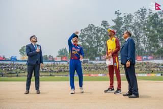 वेस्ट इन्डिजविरुद्ध टस जितेर बलिङ गर्दै नेपाल